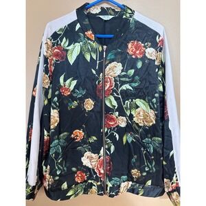 Nine Savannah Miller Floral Bomber Jacket Black Satin Rose Print 16